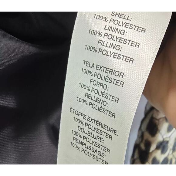 Chicos Jacket Womens Small 0 Brown Leopard Zip Quilted Bomber Puffer Cheetah - Picture 11 of 13